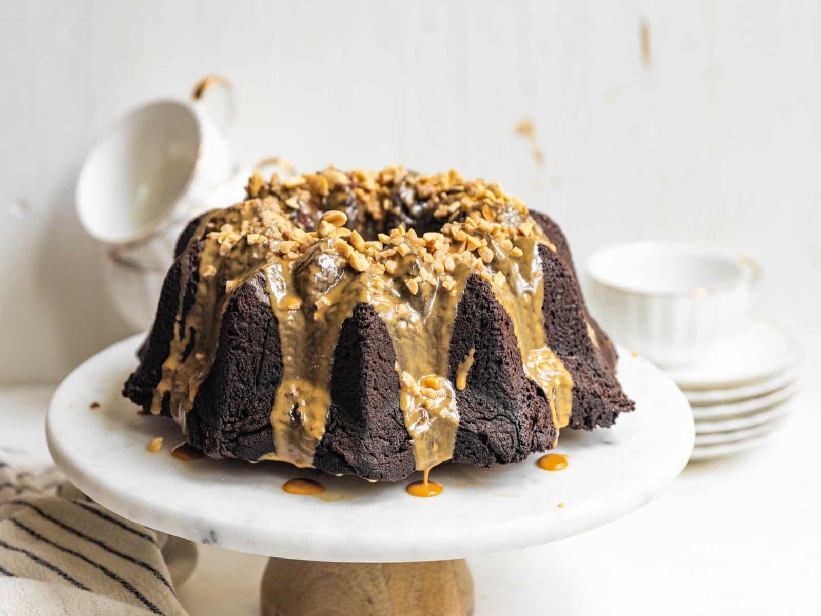 Chocolate Pound Cake with Peanut Butter Glaze