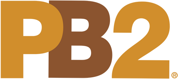 PB2 logo in brown and gold on a white background