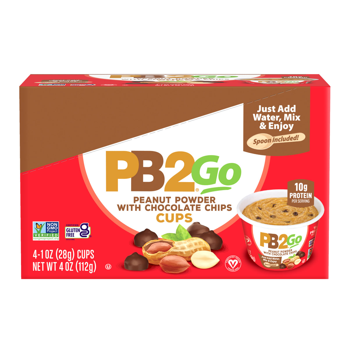 PB2Go Peanut Powder with Chocolate Chips Cups, 4-Pack