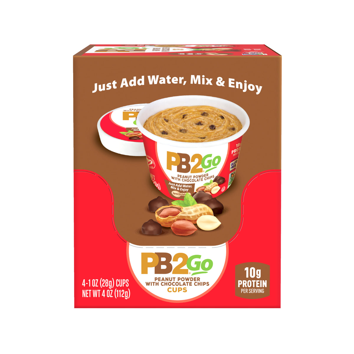 PB2Go Peanut Powder with Chocolate Chips Cups, 4-Pack