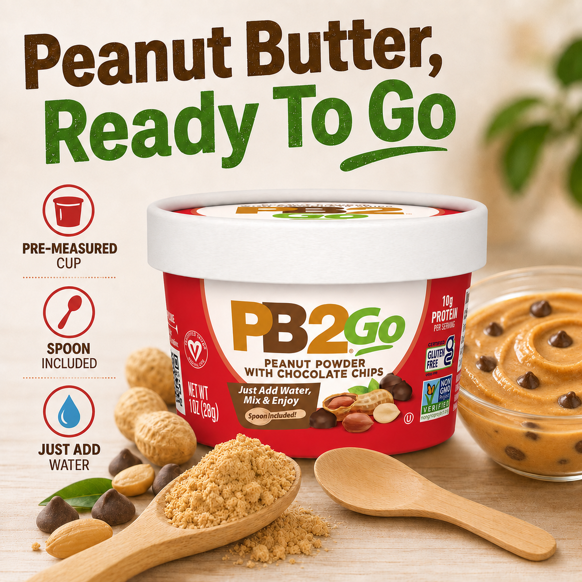 PB2Go Peanut Powder with Chocolate Chips Cups
