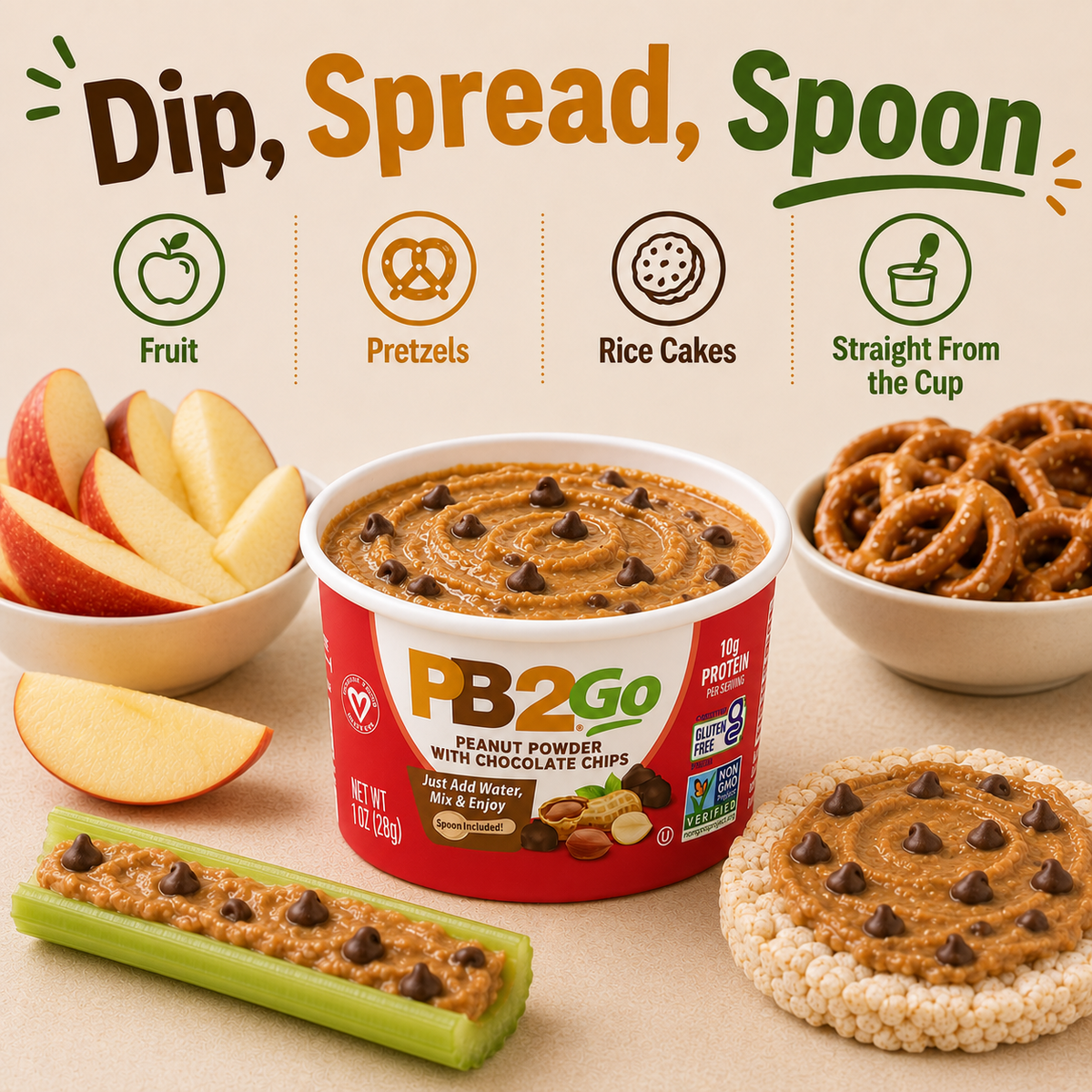 PB2Go Peanut Powder with Chocolate Chips Cups