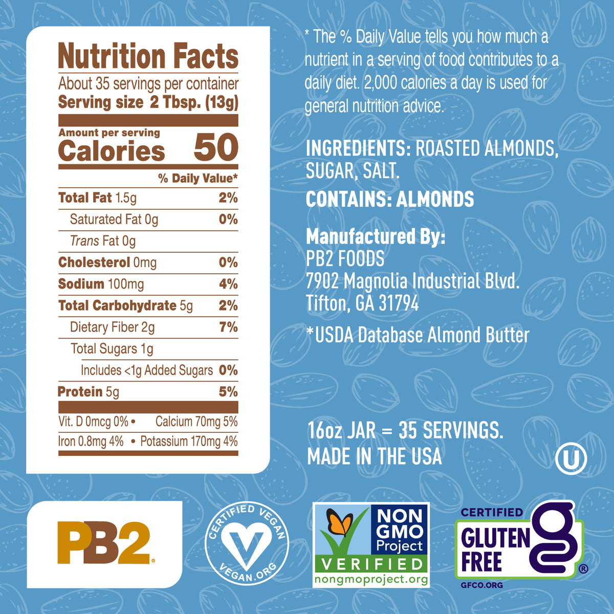 Ingredient list for PB2 - Powdered Almond Butter