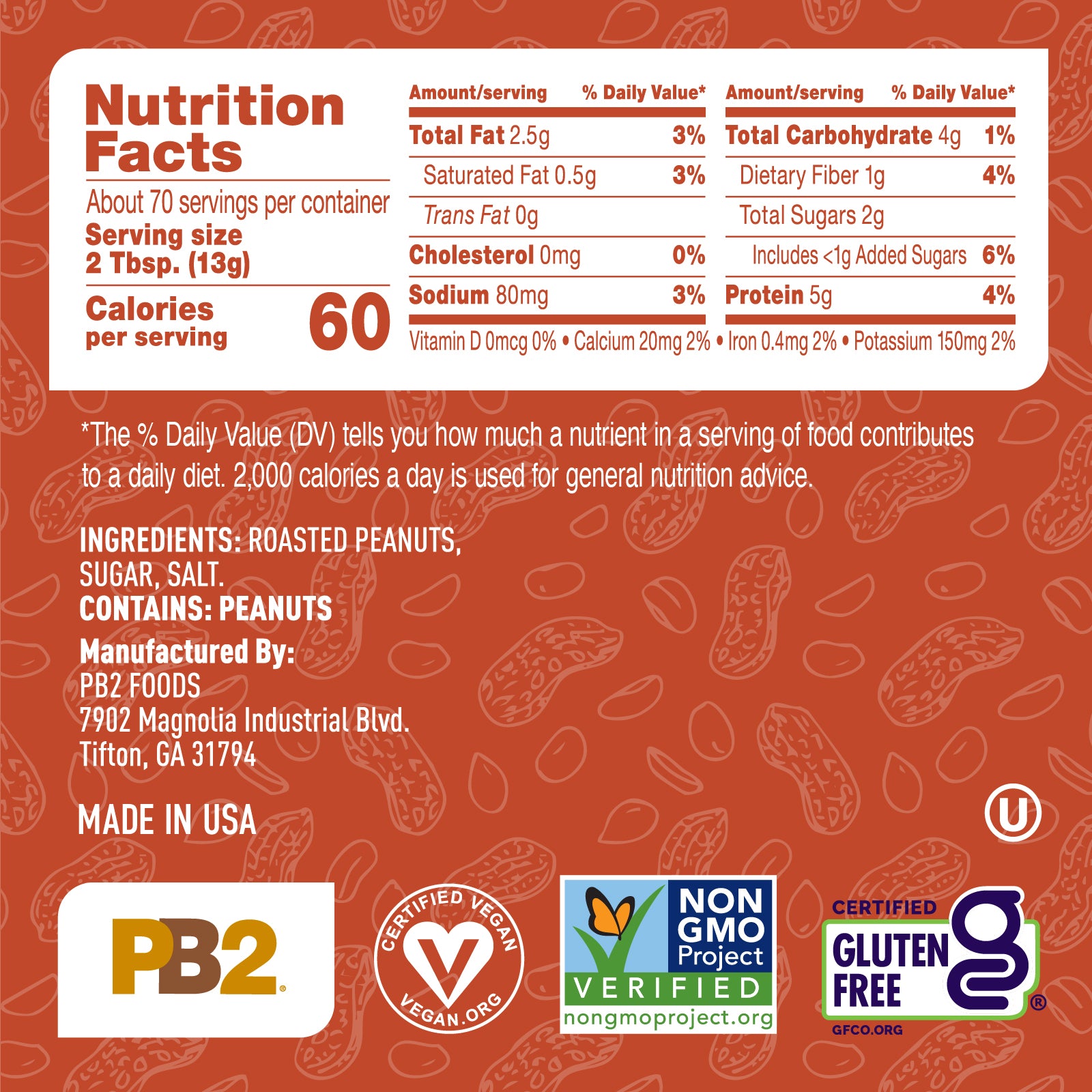 Ingredient list for PB2 - Powdered Peanut Butter - Crunchy