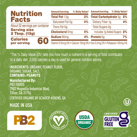 Ingredient list for PB2 - Powdered Peanut Butter - Organic