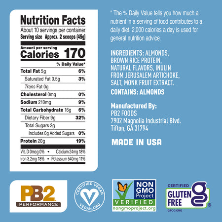 Ingredient list for PB2 Performance - Almond Protein with Vanilla